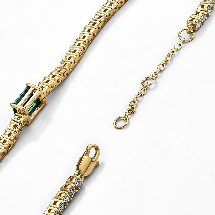 18K White/Yellow Gold Plated Silver Bracelet With Lab Grown Sapphire/Emerald/Ruby Surrounded With Lab Grown Diamond/Moissanite, Bracelet For Women Comes With Gift Box