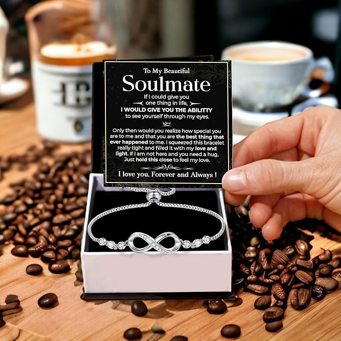 To My Soulmate Bracelet, Soulmate Bracelet For Women, Soulmate's Jewelry Gift From Boyfriend Husband Friend With Message Card And Box Meaning, Valentine Gifts For Her, Birthday Christmas Gifts