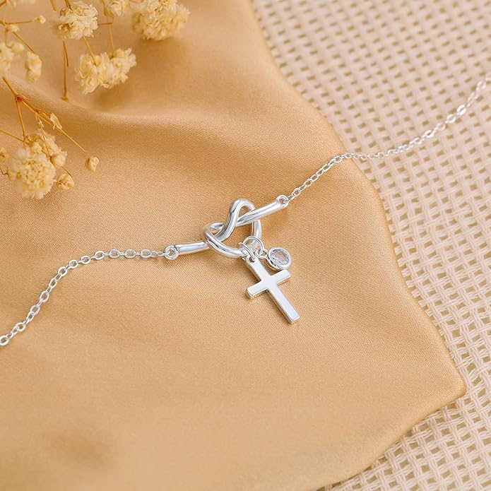 Moodear Christmas Gifts Sotcking Stuffers, Dainty 925 Sterling Silver/14k Gold Plated CZ Cross Bracelet Layered Snake Pearl Chain Knot Bracelets for Women Trendy Religious Christian Jewelry