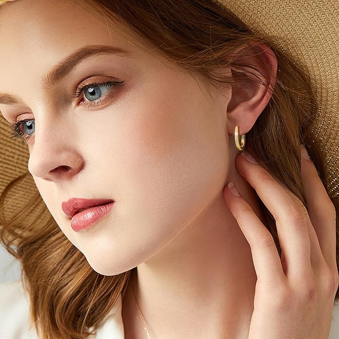 925 Sterling Silver Earrings Small Chunky Silver Earrings for Women Trendy 14K Gold Plated Hypoallergenic Cute Thick Huggie Hoops Earing Jewelry for Women Gifts