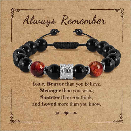 Hamoery Bracelets for Men Natural Tiger Eye Stone Beads Braided Rope Bracelet Gift for Dad Husband
