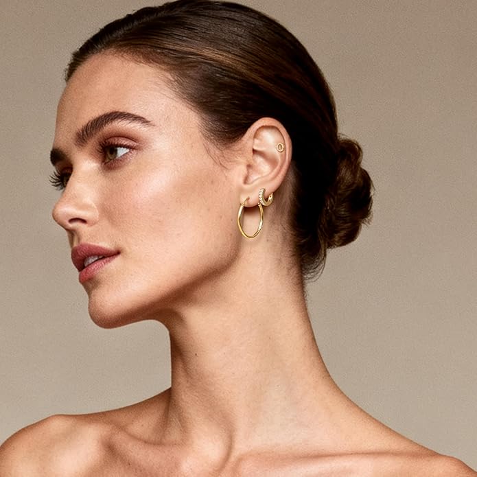 3 Pairs Small Gold Hoop Earrings Stack|Huggie Earring for Women|Non Tarnish Hypoallergenic Jewelry suitable for daily commuting, work, and gatherings