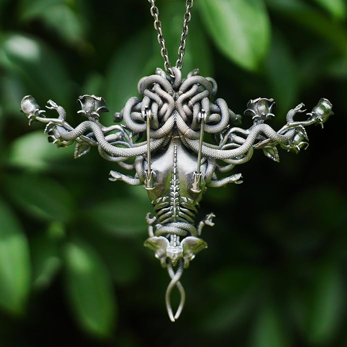 Medusa Pendant Brooch | Gothic Fashion Jewelry with Purple Crystal | Statement Myth-Inspired Accessory for Women
