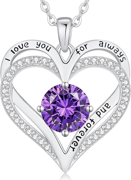 LOUISA SECRET Love Heart Birthstone Necklaces for Women, Birthday Gift for Girlfriend, Anniversary Jewelry Gift for Wife Her, 925 Sterling Silver Women Pendant Necklace, Mother's Day Christams Gift
