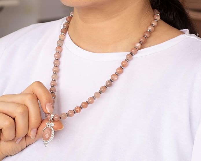 Natural Carnelian Agate Silver Pendant, Genuine Black Onyx Beaded Necklace, Gemstone Strong Necklace, 18x13 Cabachon, Fashion Dainty Jewelry, Healing Crystal Chakra Necklace, Minimalist Necklace