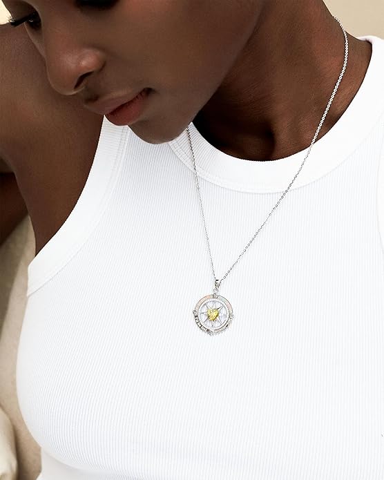 FANCIME Compass Necklace for Women Sterling Silver Compass Jewelry Opal Pendant Fine Jewelry Gemstone Birthday Mother's Day Gifts for Wife