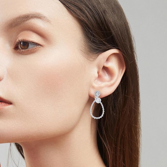 Moissanite Hoop Earrings for Women, S925 Sterling Silver, 18K White Gold Plated, D Color VVS1