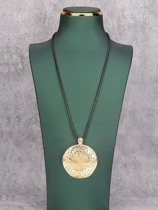 Long Boho Necklaces for Women Vintage Leather Wooden Pendant Y Choker Ethnic Style Gold Circle Hippie Sweater Necklace