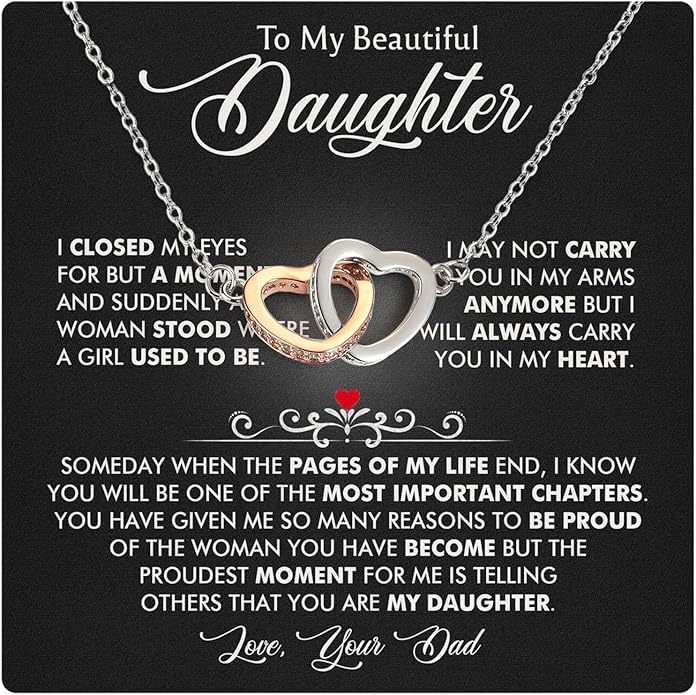 Larvincy To My Daughter Necklace From Dad With Heartfelt Message & Elegant Box, Gifts For Daughter From Father, Beautiful Jewelry Gift From Love Daddy On Graduation, Birthday, Wedding, Christmas