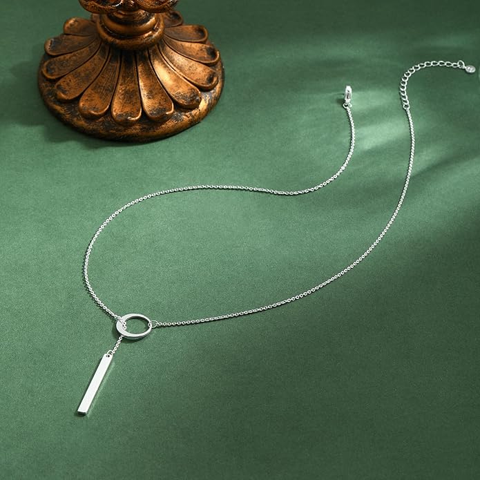 Lariat Gold Necklaces for Women Trendy Dainty Long Necklace 14k Gold Plated/Silver Layered Drop Beaded Chain Necklaces Y-shaped Pendant Necklace Simple Gold Jewelry Gifts