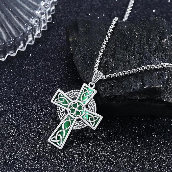 Midir&Etain Celtic Cross Necklace 925 Sterling Silver Cross Pendant Necklace Celtic Viking Irish Jewelry Religious Protective Gift for Men Women