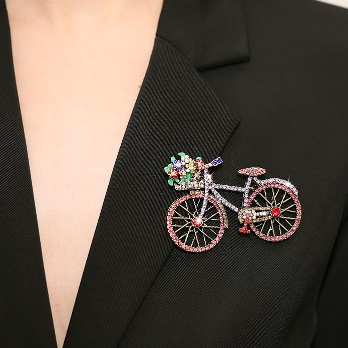 Crystal Rhinestone Creative Bicycles Brooch Pin for Women Retro Elegant Handmade Blue Brooches Pins Classic Wedding Fashion Jewelry Accessories Gift