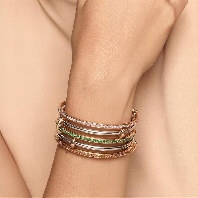 Musishiyu Gold Bracelets for Women Stacking Bangle - 18K Mixed Metal Tri-Color Rolling Interlocking Bands, Cubic Zirconia Fidget Anxiety Jewelry, Valentine's Galentine's Day Gifts (Love, Loyalty, Friendship)