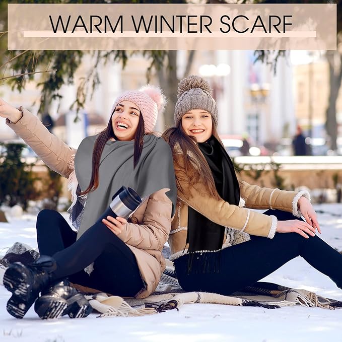 Suhine 8 Pcs Winter Scarves Bulk for Women Lightweight Blanket Scarf with Tassel Edge Pashmina Shawl for Women Men