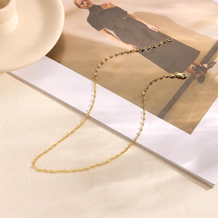 925 Sterling Silver Chain Necklace Link Chain Necklace for Women Simple Dainty 16K Gold Plated Necklace for Women Minimalist Waterproof Silver Necklace Trendy Jewelry Gifts