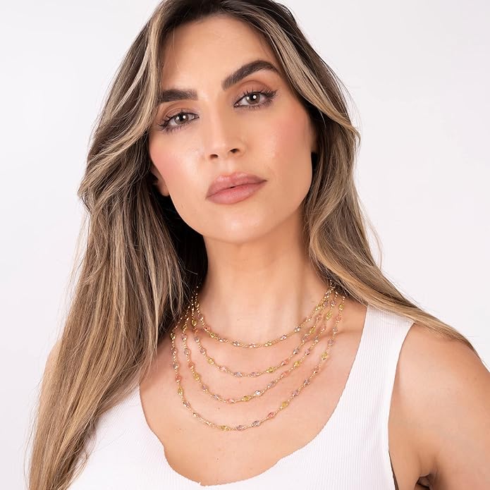 Barzel 18K Gold Plated Multicolor Stone Crystal Oval Necklace for Women - Made In Brazil