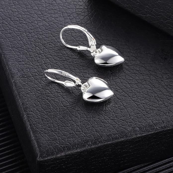 925 Sterling Silver Heart Dangle Earrings for Women Silver Dangle Leverback Earrings Hypoallergenic Love Heart Dangle Drop Earrings for Jewelry Gifts