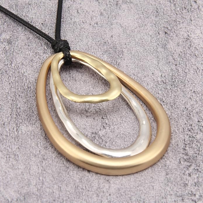 Boho Necklaces for Women Chunky Circle Necklace Layered Boho Circle Leather Choker Necklace Long Vintage Necklaces Bohemian Jewlery Gifts