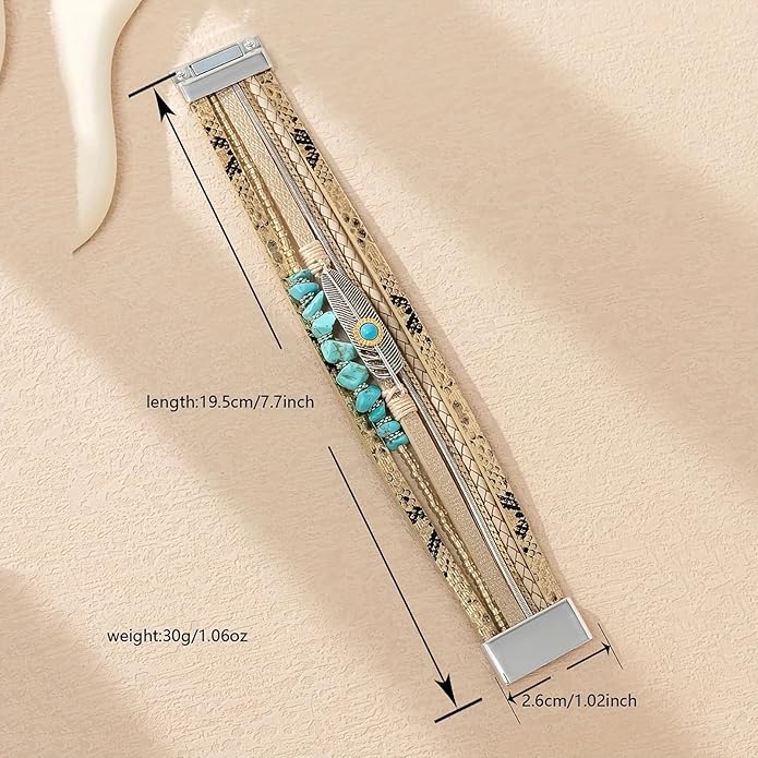 Fesciory Leopard Bracelet for Women, Boho Leather Wrap Multi-Layer Pearl Crystal Bracelet Bangle Jewelry