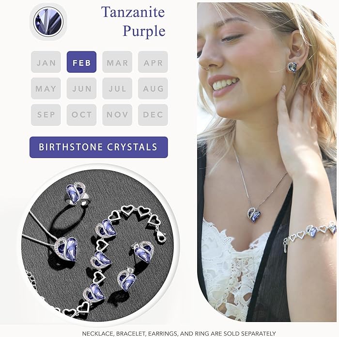 Earrings for Women, Mothers Day Gift for Mom, Heart Birthstone Crystal Stud Earring, Silver Plated Birthday Jewelry