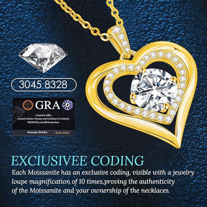 Moissanite Heart Pendant Necklaces for Women, 925 Sterling Silver Necklace Engraved with 'I LOVE YOU', Ideal Anniversary Birthday Christmas Valentine Mothers Day Jewelry Gifts for Mom Wife Girlfriend Daughter Her