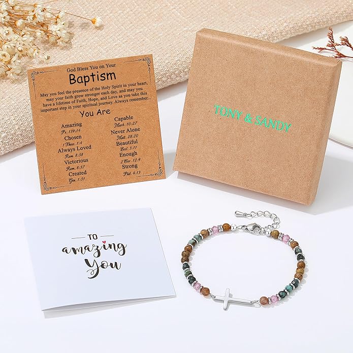 TONY & SANDY Christian Cross Bracelet for Women, Stocking Stuffers for Women, Confirmation Baptism Easter Gifts, Unique Gift for Friends Daughter Mom Sister in Christ on Birthday Christmas