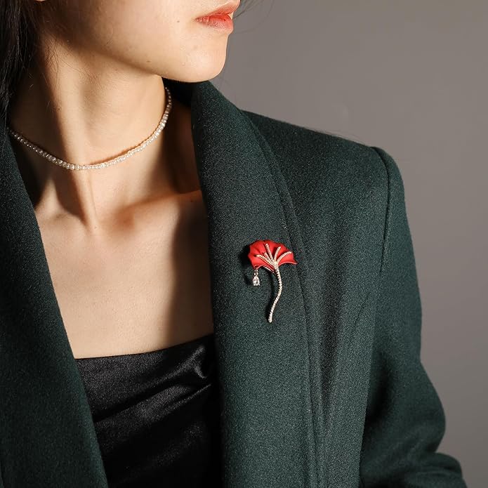 AILONMEI Red Rose Flower Brooches and Pins for Women Costume Jewelry Brooch Pins Broches Jewelry for Women Elegant Lady Pin