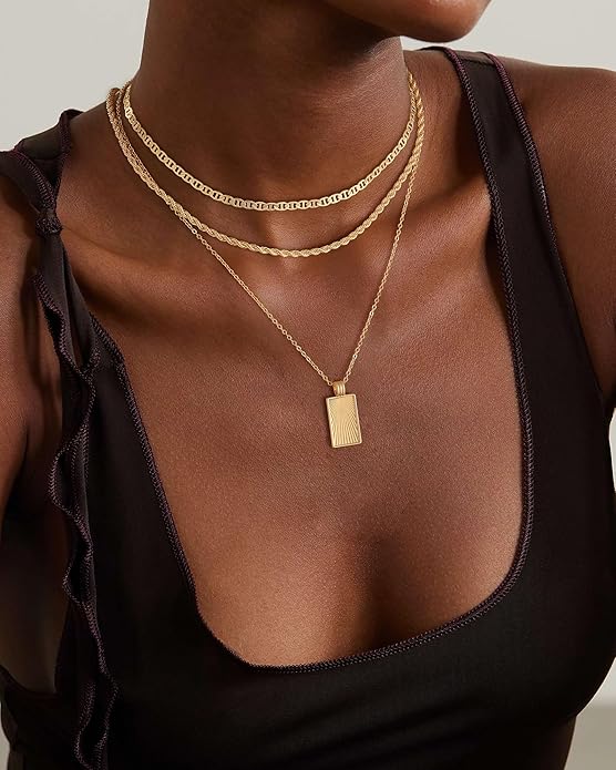 Layered Gold Silver Necklace for Women Non Tarnish,Dainty Choker Statement Chunky Necklace Stack Charm Pendant Chain Necklace Set 14K Gold Plated Long Stacked Womens Necklaces Trendy Jewelry Gift