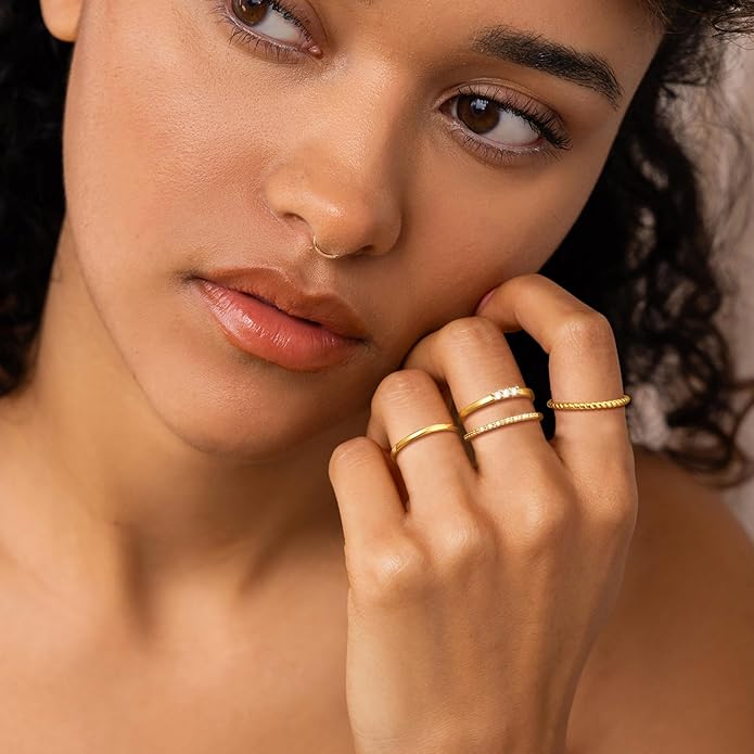 FAONDU Gold Rings for Women Stackable Rings Dainty Thin Non Tarnish Rings 14k Gold Plated Trendy CZ Ring Set Thumb Knuckle Rings Engagement Band Rings Jewelry Size 6 7 8 9 10