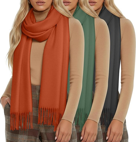 Oakgarden 3 Pack Winter Scarf for Women Pashmina Scarves Shawl Wraps Bridesmaid Gifts for Evening Dresses