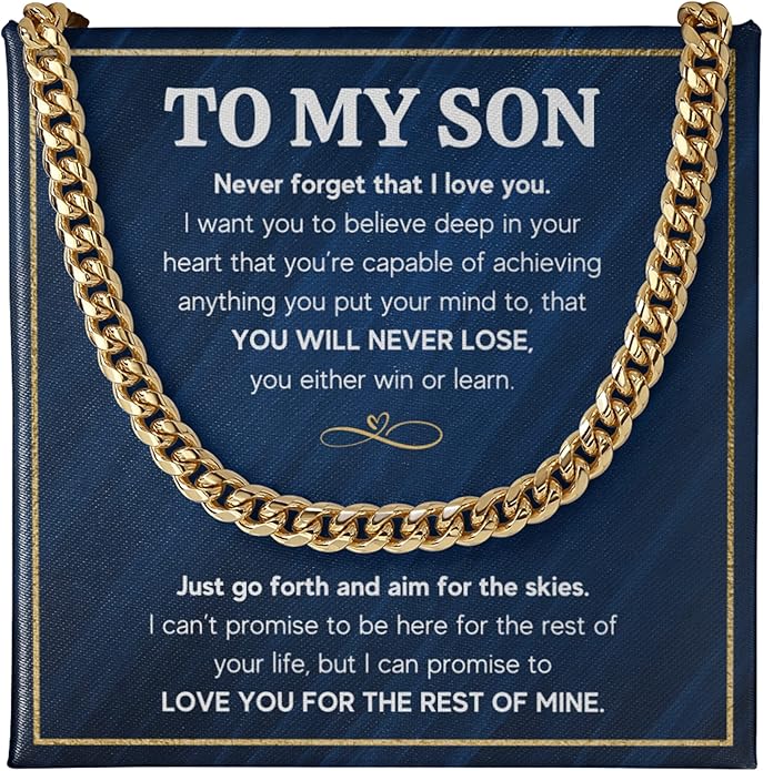 FG Family Gift Mall To My Son From Mom, Son Gifts From Mom and Dad, Mother and Son Necklace, Birthday Gift For My Son Graduation Christmas Cuban Link Chain Necklace Present