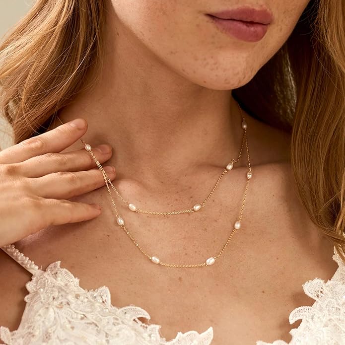 Layered Pearl Choker Necklaces for Women Gold Plated Dainty Trendy Faux Pearl Drop Pendant Y Shaped Layered Gold Necklace Wedding Bridal Jewelry