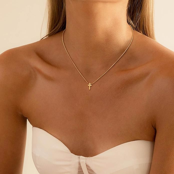VIROMY Gold Cross Necklace for Women - Dainty Diamond Cross Pendant Necklaces Non Tarnish Waterproof Necklace Simple Choker Minimalist Jewelry