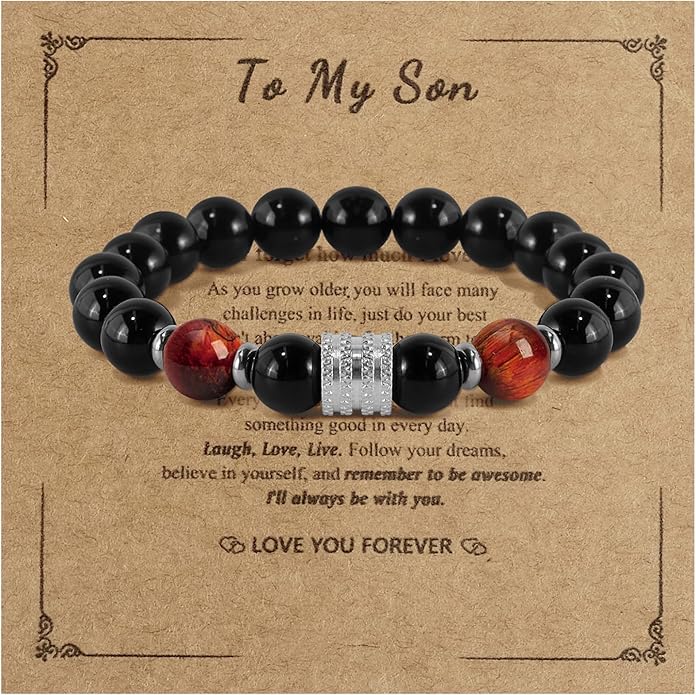 Hamoery Bracelets for Men Natural Tiger Eye Stone Beads Braided Rope Bracelet Gift for Dad Husband