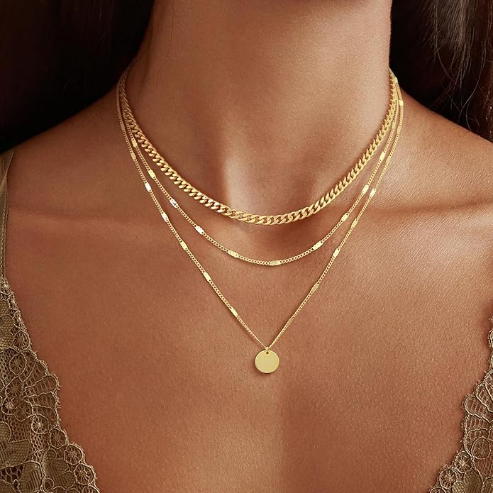 14K Gold Plated Layering Necklaces For Women Gold Necklace Set, Cuban Link, Snake Chain, Paperclip Layered Chains, Twisted Rope and Twisted Chain, Trendy Layering Necklace