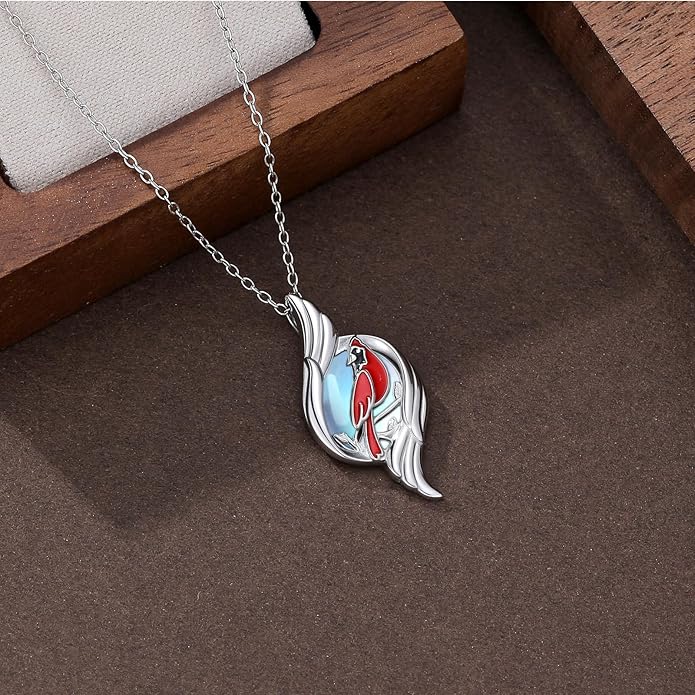 Dove/Hummingbird/Red Cardinal Necklace 925 Sterling Silver Turquoise/Opal/MoonStone/Malachite Bird Necklace Dove Pendant Jewelry for Women Men