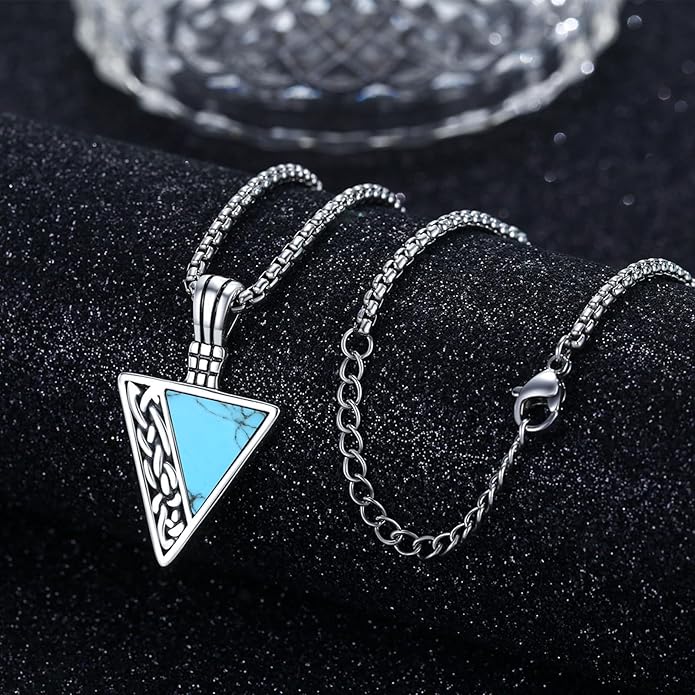 REDSUN Viking Pendant Necklace 925 Sterling Silver Celtic Pendant Abalone/Opal/Onyx/Lapis Lazuli/Turquoise Necklace Viking Amulet Jewelry Gifts for Men Women, with Stainless Steel Chain