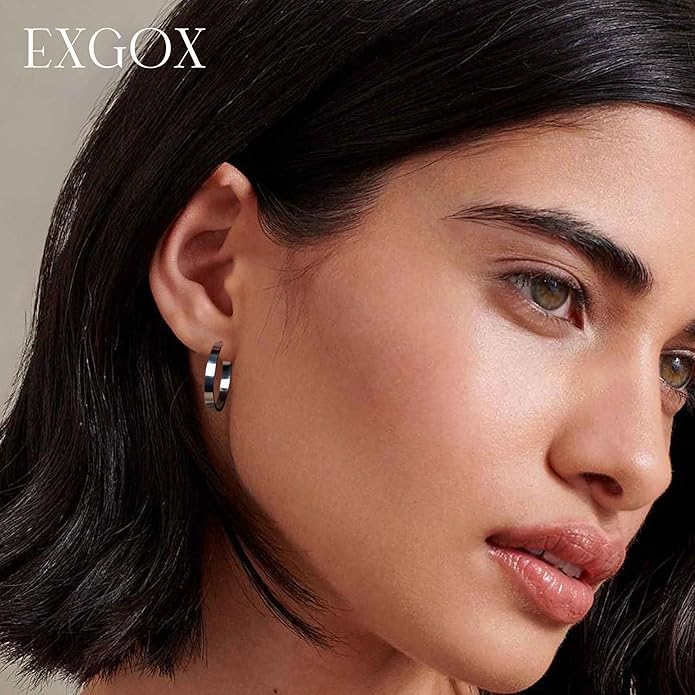 EXGOX Silver Hoop Earrings for Women - Sterling Silver & 14K Gold Plated - Hypoallergenic 925 Silver - Big Hoop Earrings (30/40/50/60/70mm)
