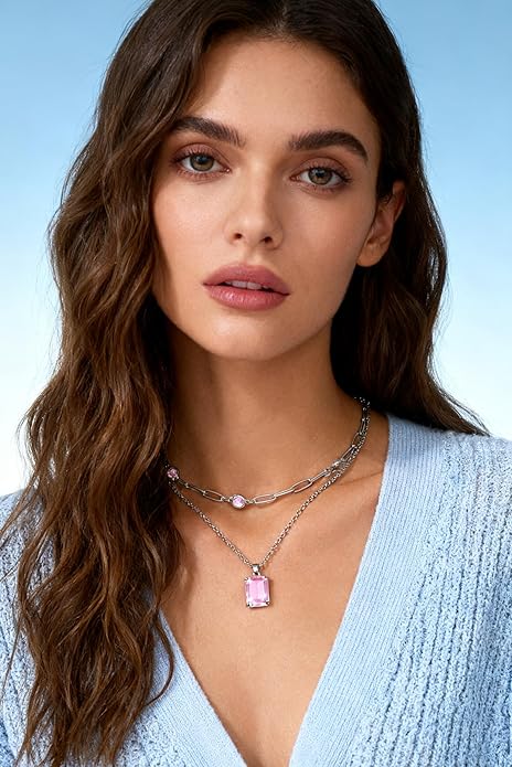Gold Layered Pendant Necklaces for Women 14k Gold Plated Crystal Choker Necklace Paperclip Rhinestone Necklace Party Prom Jewelry