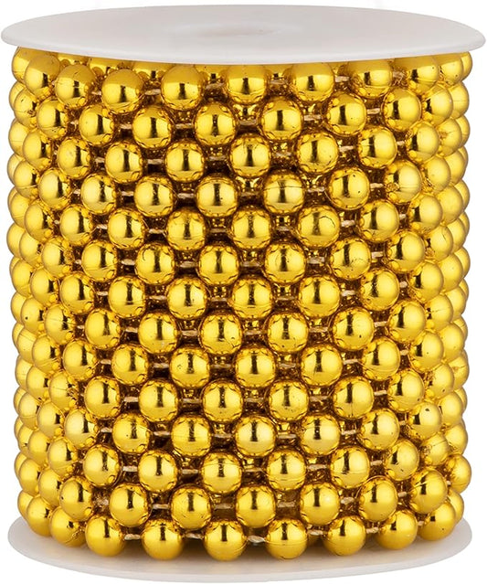 8mm Pearl Garland, 33 Feet Faux Pearl Garland Spool Roll for Wedding Centerpiece Backdrop Christmas Tree and Flowers Decoration DIY Craft (Gold)