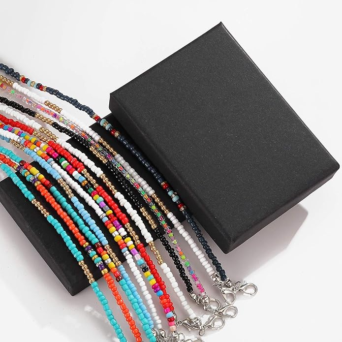 XIJIN 8Pcs Handmade Beaded Anklets for Women Boho Colorful Beads Ankle Bracelets Adjustable Foot Anklet Set