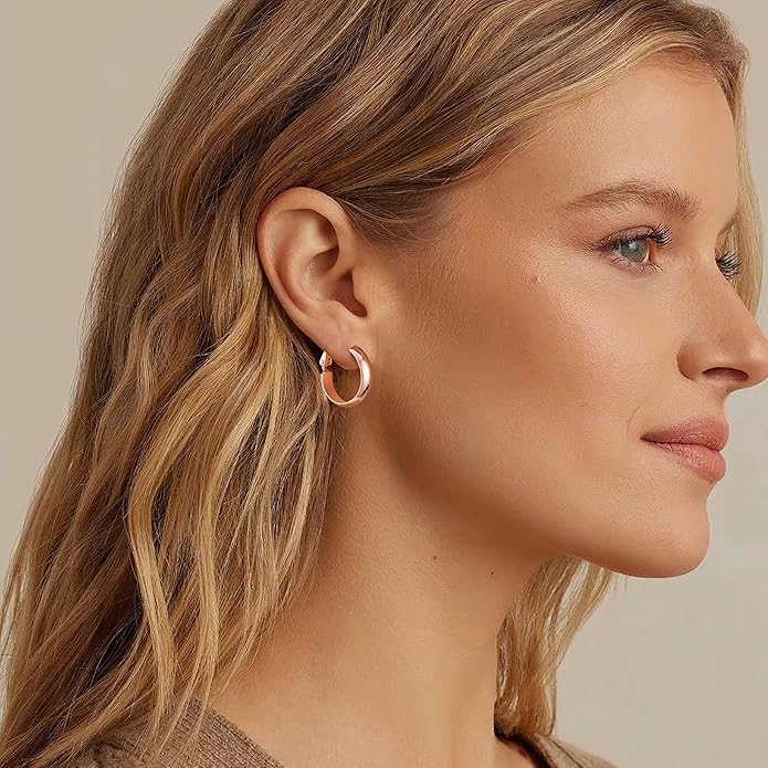 Gacimy 14K Gold Plated Hoop Earrings for Women, 14k Real Gold Plated with 925 Sterling Silver Post, Hypoallergenic Lightweight Thick Hoops Earrings for Women Trendy