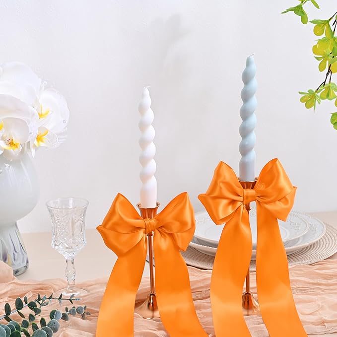 LEEQE Double Face Autumn Orange Satin Ribbon 2 inch X 25 Yards Polyester Autumn Orange Ribbon for Gift Wrapping Very Suitable for Weddings Party Hair Bow Invitation Decorations and More