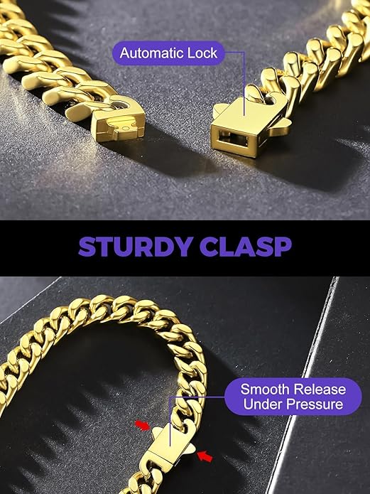 Richsteel 5/7/9/12mm Wide Miami Cuban Link Chain Bracelet for Men Women,Stainless Steel/Gold/Black Plated,7.4/8.2/9 Inch Length,Hip Hop Urban Street-wear Jewelry(Gift Wrapped)