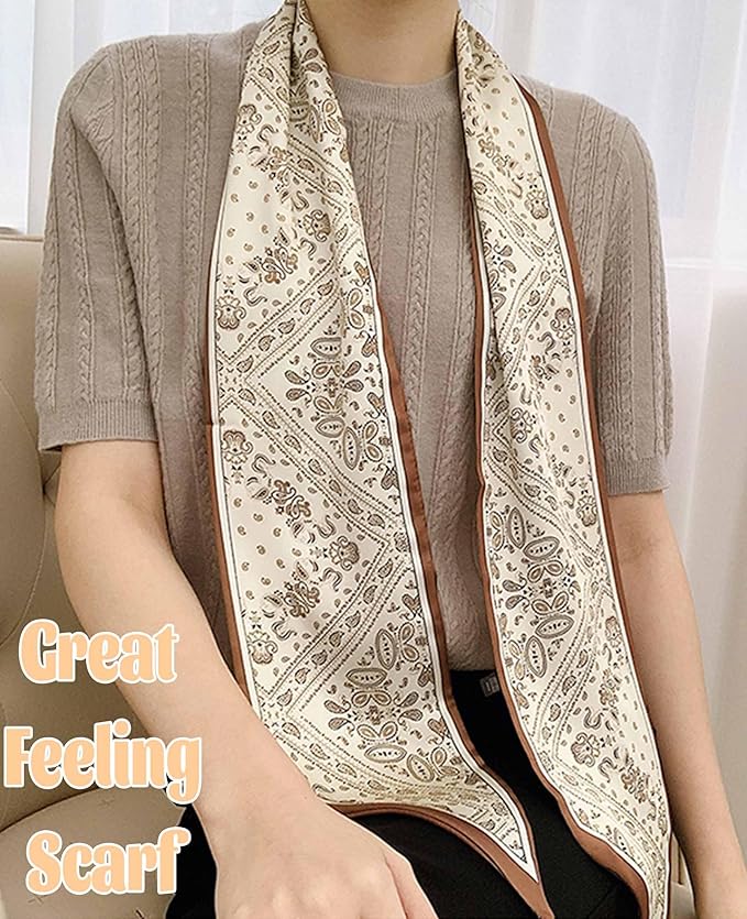 kcctoo 59" Mulberry Silk Like Head Scarf Women's Fashion Square Neck Satin Scarfs for Bag Hair Scarves Gift 59 * 5.9”
