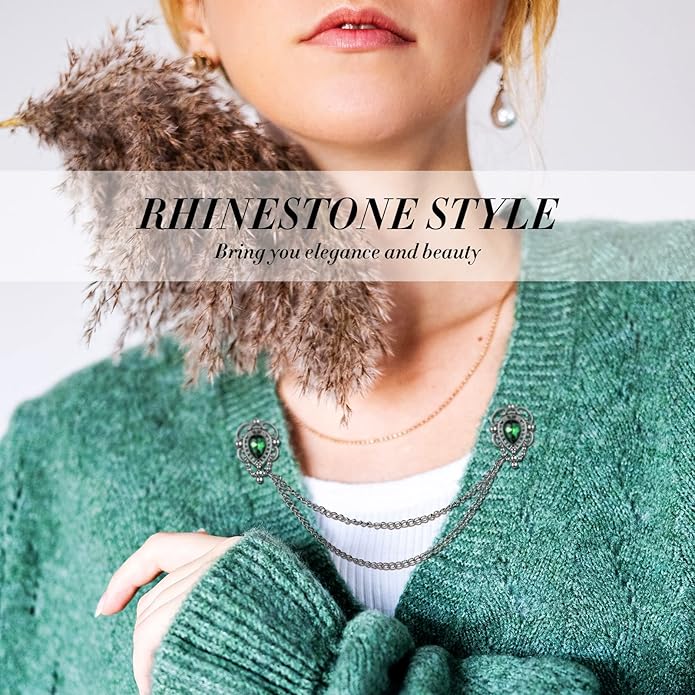 Vintage Sweater Shawl Chain Clips 4 Pcs Antique Cardigan Collar Holders Decorations Cardigan Clip Collar Pins Dress Sweater Collar Brooch for Women Girls Christmas Halloween