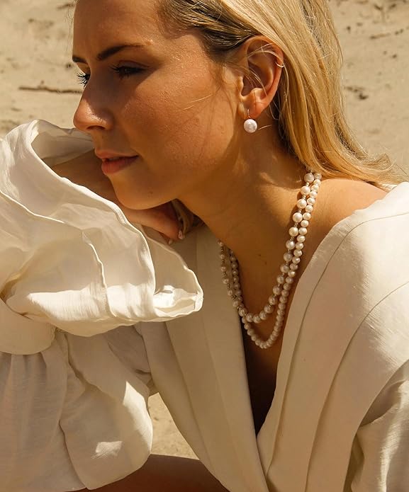 Handpicked White Pearl Earrings 18k Gold Plated Leverback Dangle Stud Pearl Earrings Jewelry for Women