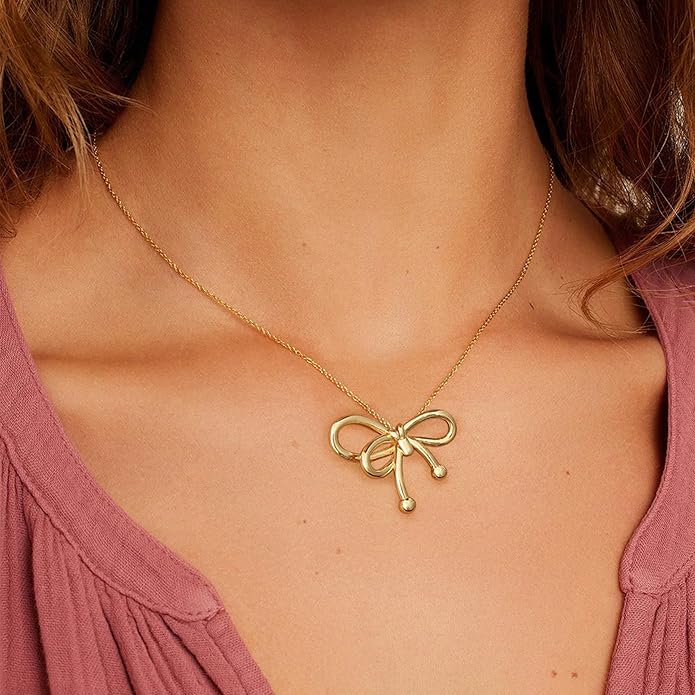 Dainty Gold Butterfly Bow Necklace for Women,18k Gold Plated Choker Necklaces for Women Waterproof & Daily & Simple, Gold Jewelry for Women