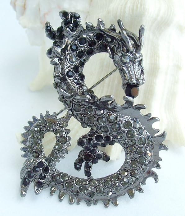 Art Style 2.36" Dragon Brooch Pin Pendant Austrian Crystal BZ2980