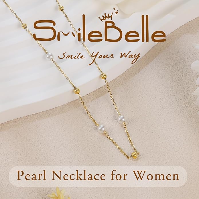 SmileBelle Pearl Necklaces for Women, Daisy Pearl Choker as Y Shaped Pearls Jewelry Gold Heart Necklace for Anniversary Birthday Gifts White Baroque Necklace as Wedding Jewelry
